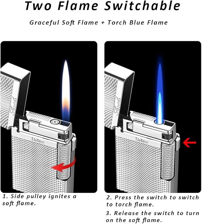 Lighters Jet Torch Lighter Soft Flame Lighter 2 in 1 Windproof Refillable Butane Lighter Good for Cigarette Cigar Candle Camping Hiking BBQ (Gold)