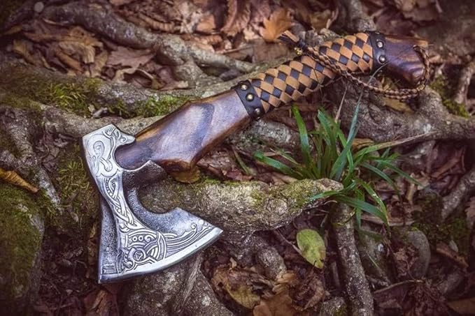 Valhala 19" Custom Gift Hand Forged Viking Axe- Carbon Steel Camping Axe with Rose Wood Shaft - Viking Gifts for Men, Bearded Camping Axe (VALHALA 19)