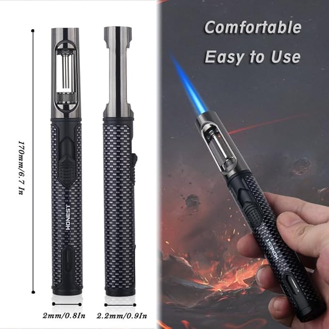 HONEST Torch Lighters Butane Lighters Refillable Single Jet Flame for Candle Grill BBQ Camping (Black)