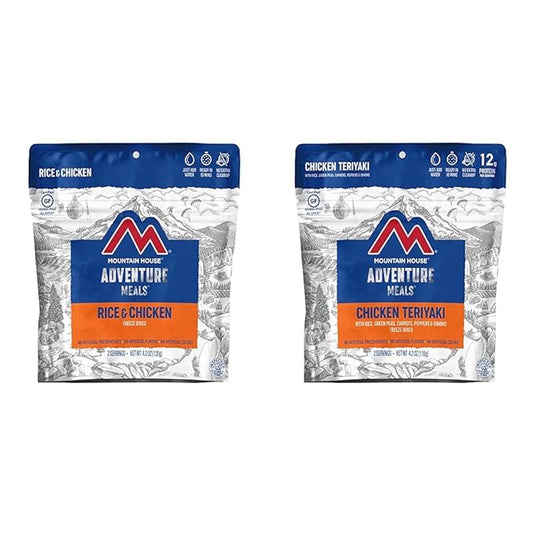 Mountain House Rice & Chicken + Chicken Teriyaki with Rice | Freeze Dried Backpacking & Camping Food | 2 Servings Each | Gluten-Free