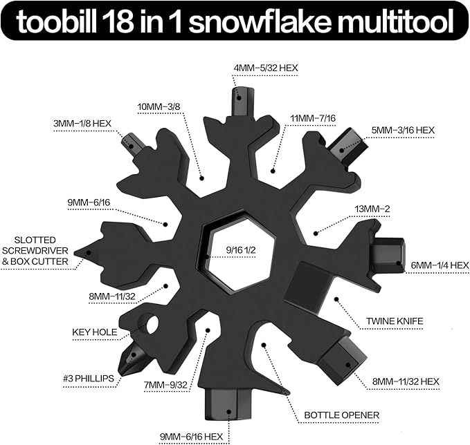 Stocking Stuffers for Men Gifts, 18 in 1 Snowflake Multitool, Christmas Gifts, Birthday Gifts for Men Grandpa Dad, Cool Gadgets (black)