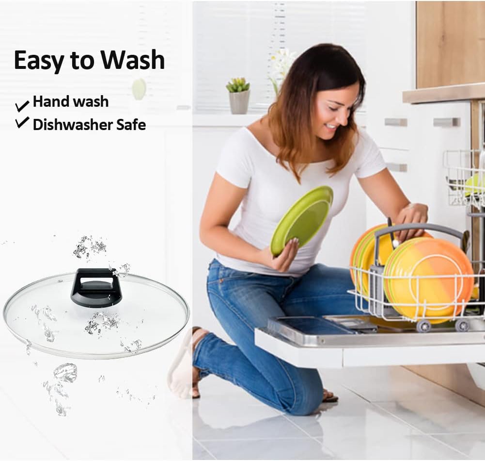 12 In Glass Lid for Frying Pan, Tempered Replacement Cover Compatible with All 12 inches Cookware for Skillets, Round Cast Iron, Cast Aluminium, Stainless Steel Pans &Pots