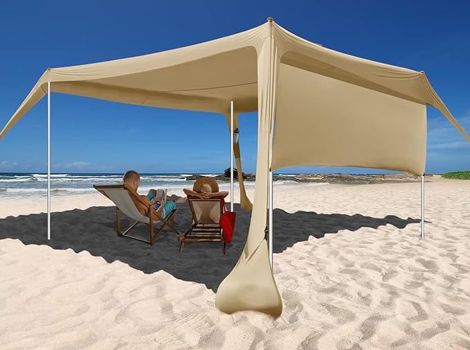 Beach Canopy Tent Shade with Sidewalls 10x10FT, 6.6FT Tall, UPF50+ Sun Shelter, Windproof & Water Resistant, Includes Guylines Sand Shovel Stability Poles, Easy Up for Beach Outdoor Camping Backyard