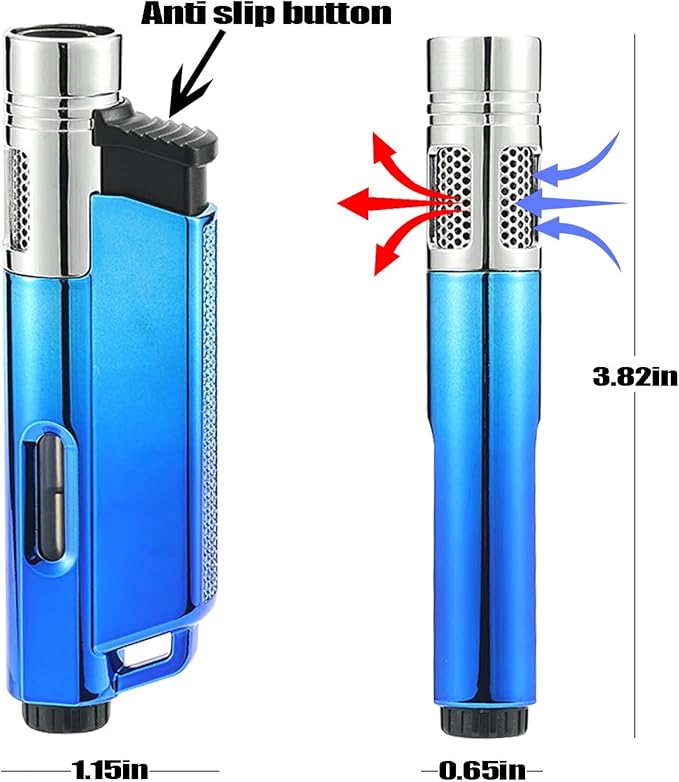 Yeuligo 2 Pack Butane Torch Lighters with Keyhole, Pocket Lighter with Visible Window, Adjustable and Refillable Gas Lighter for Candle Kitchen Fireplace Fireworks, Without Gas(Gradient Blue+Purple)