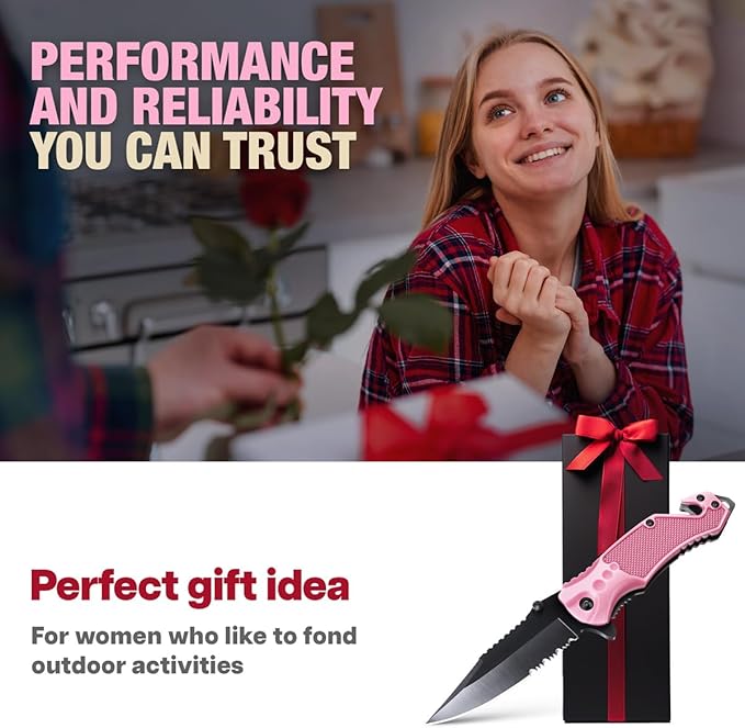 GOOD WORKER 2.95” Serrated Blade Pink Knife - Pocket Knife for Women - Self Defense Knife - Pink Knives - Cute Womens Girl Knife - Womens Folding Knife - Pink Pocket Knife - Mothers Day Gift - 6680 P