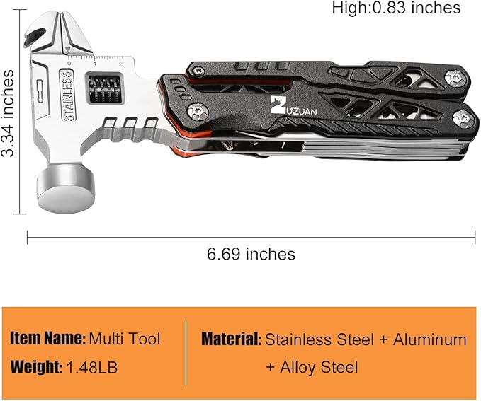 Upgraded 18 in 1 Multitool,Professional Stainless Steel Multitool Pliers with Replaceable Alloy Steel Blades Wire Cutters,Bottle Opener,Nylon Sheath,Apply to Survival,Camping & Hunting（Black）