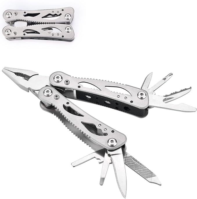 Multitool Pliers,12 in 1 Multi Tool for Outdoor Stainless Steel with Spring-Action Pliers, Folding Saw, for Outdoor,Fishing, Camping, Hiking, Repair, Gifts for Men