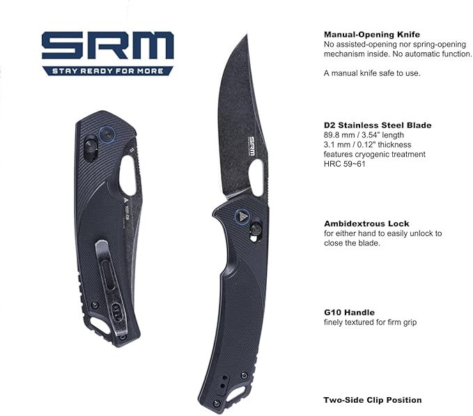 SRM Pocket Folding Knife, Axis Lock, G10 Handle, D2 Blade, Pocket Clip for EDC, Survival, Outdoor Uses, 9201-GB.……