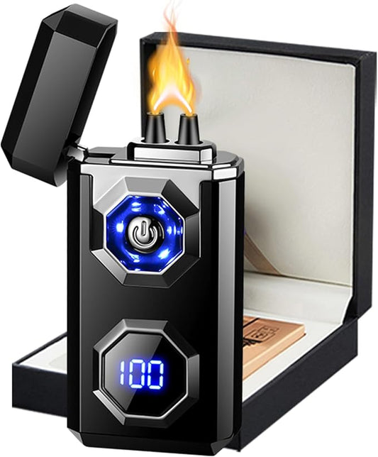 Electric Lighter,Type-C Arc Lighters Rechargeable,Big Flame Windproof Lighter,Plasma Lighter with LED Battery Display and LED Lighting, Suitable for Camping,Scented Candles(Black)