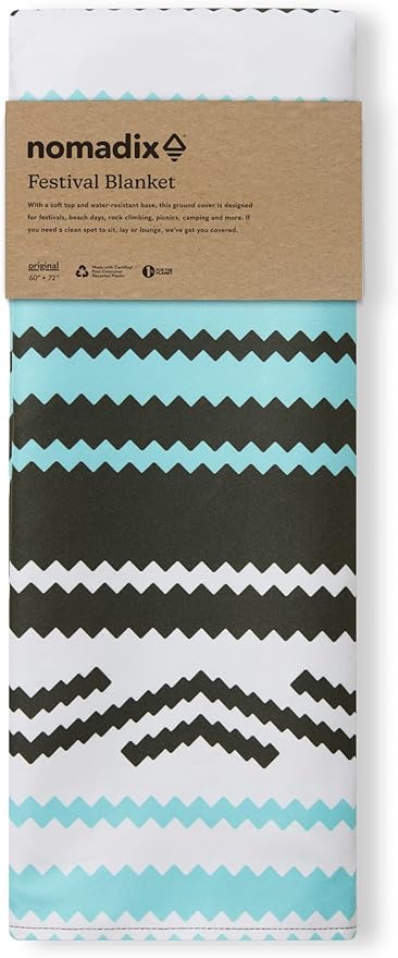 Nomadix Festival Blanket - Perfect for Picnics, Camping, & Lawn Seating - Plush Top & Water Resistant Base - Made with Post Consumer Recycled Materials - Agua Blue - 60x70 in