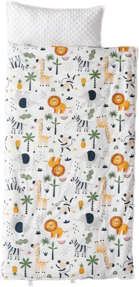 Bunnikins & Clover Toddler Nap Mat with Removable Pillow, Nap Mats for Preschool, Easy Clean Toddler Nap Pad for Kindergarten, Kids Sleeping Bag for Travel Camping
