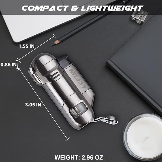 LcFun Torch Lighter 1 Pack Triple Jet Lighter Gas Fuel Refillable Butane Lighters Windproof Lighters for Camping, Incense, Fireworks (Gas Not Included)