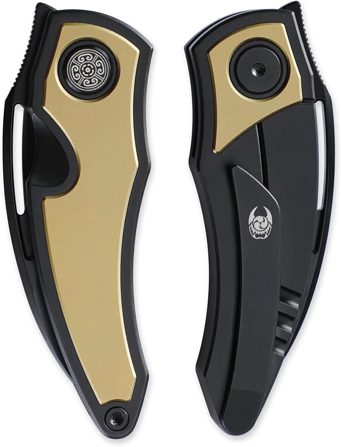 Knife Karasu Pocket Folding Knife,2.12" M390 Steel Blade Stonewashed Titanium Handle Front Flipper Knife,Small EDC Knife with Pocket Clip (Black Gold)