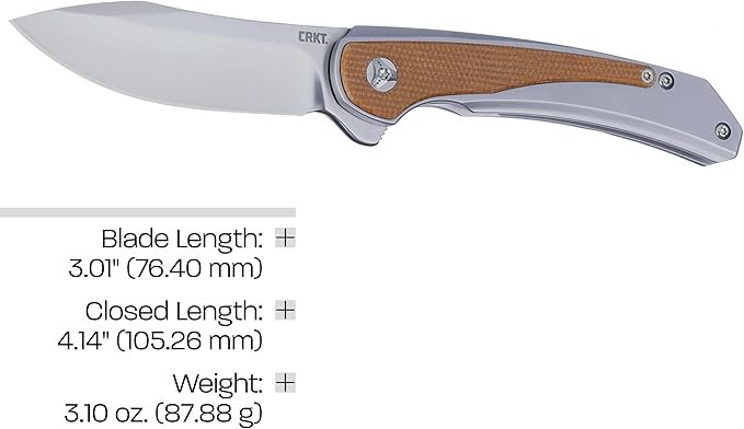 CRKT Padawan Everyday Carry Folding Knife: Drop Point with 14C28N Steel Blade, Stainless Steel Handle w/Micarta Overlays, Frame Lock, 6070