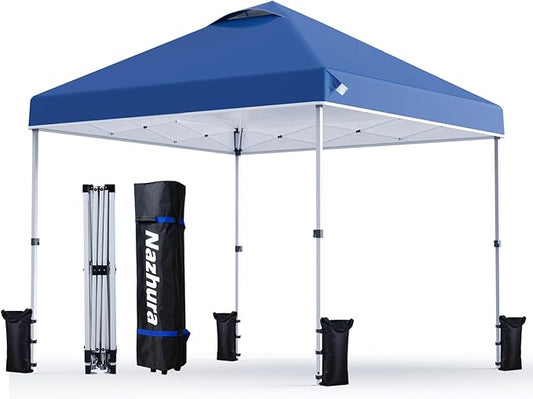 Nazhura 10' x 10' Pop Up Canopy Tent with Sand Weight Bag, Freestanding Sun Shelter for Picnic and Camping, One Person Setup and Height Adjustable (Blue)