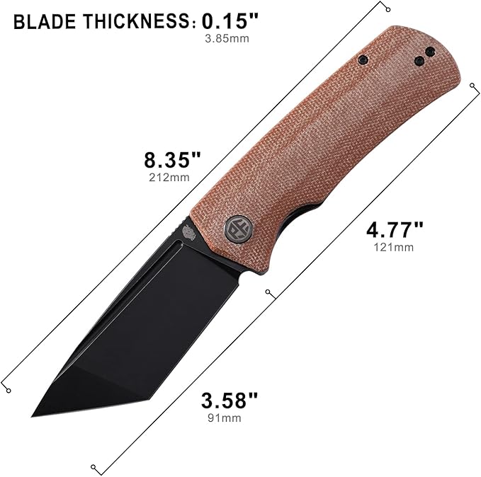Petrified fish PFP01T Beluga,3.58" K110 Black Stonewashed Blade, 154g Micarta Handle Front Flipper Liner lock Folding knife (Brown Micarta, Black Stonewashed)