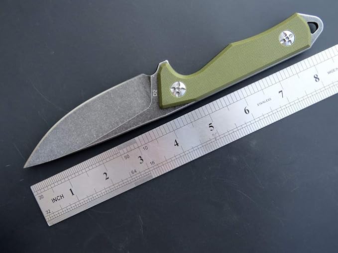 Eafengrow EF107 Fixed Blade Knife D2 Steel Blade Black Knife with Kydex Sheath G10 Handle Compact Outdoor Field Utility Knife(Green)