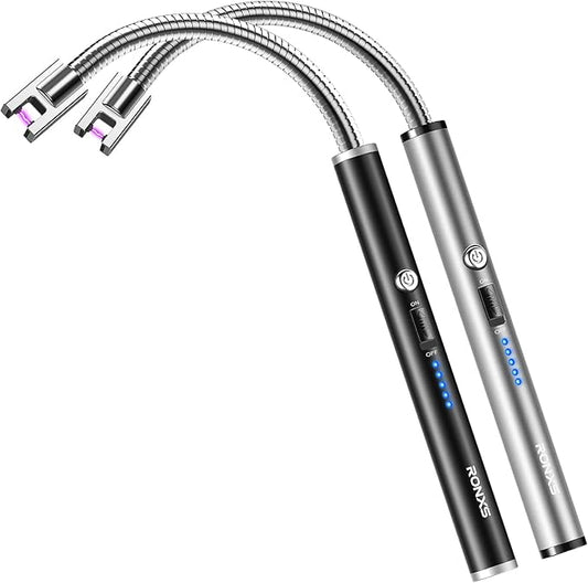 RONXS Candle Lighters, Long Electric Lighter Rechargeable USB Lighter with LED Battery Display, Flexible Neck Plasma Arc Lighter for Fireworks Gas Stove BBQ