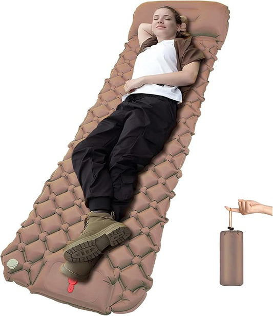 DDD Ultra-Light Inflatable Camping Sleeping Pad with its Built-in Foot Pump and Pillow - The Ultimate Camping pad, Hiking pad, Backpacking Pad and Lightweight for a Outdoor Sleep——Brown