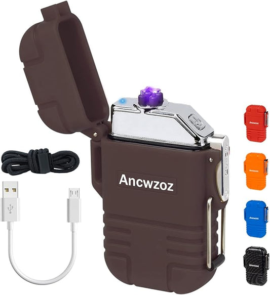 Lighter USB Rechargeable Lighter Outdoor Lighter Mini Lighter High-end Rechargeable Lighter for Garden Outdoor Activities (Brown)