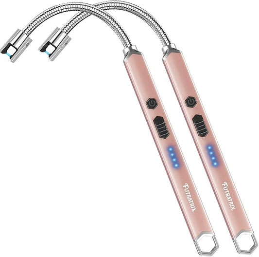 Electronic Candle Lighter Arc Windproof Flameless USB Rechargeable Electric Lighter (2 Pack - Rose Gold*2)