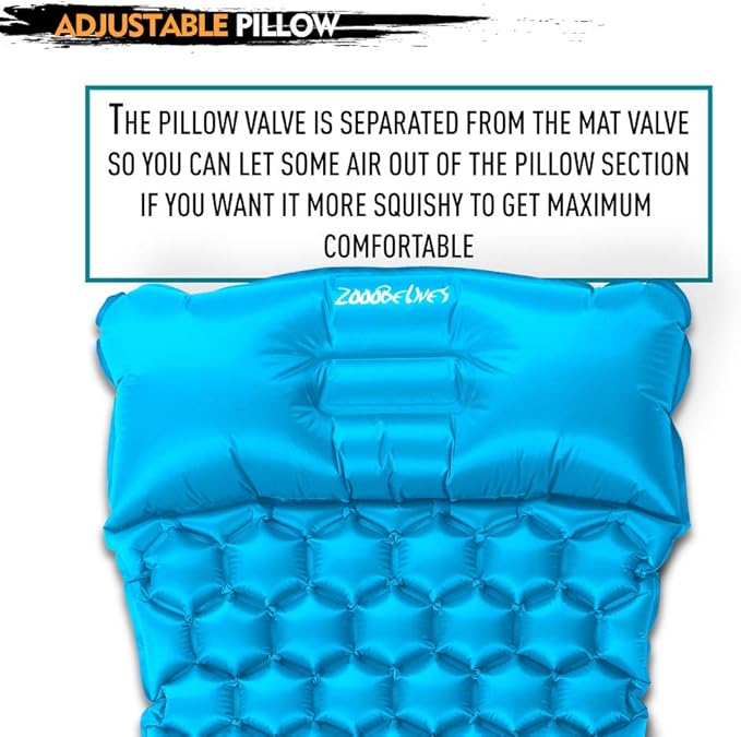 ZOOOBELIVES Ultralight Sleeping Pad with Built-in Pillow, Inflatable Camping Mattress for Backpacking, Traveling and Hiking, Compact and Portable Camp Mat