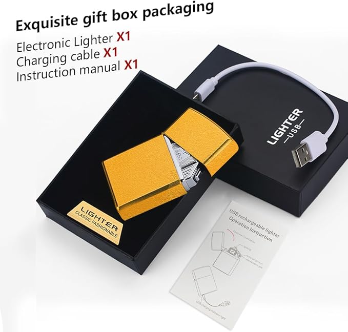 Electric Lighter Rechargeable USB C Lighter Plasma Candle Lighter Six Plasma Arc Lighter Cool Lighter Windproof Flameless Lighter with Upgraded Battery Life for Camping, Hiking (Frosted Gold)
