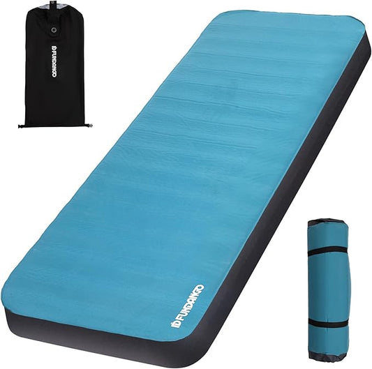 FUNDANGO Self Inflating Sleeping Pad, 4" Thick Camping Mattress with Pump Sack, 4-Season Sleeping Pad for Camping, 8.7 R-Value Insulated Camping Bed for Tent Car Truck Van, Single