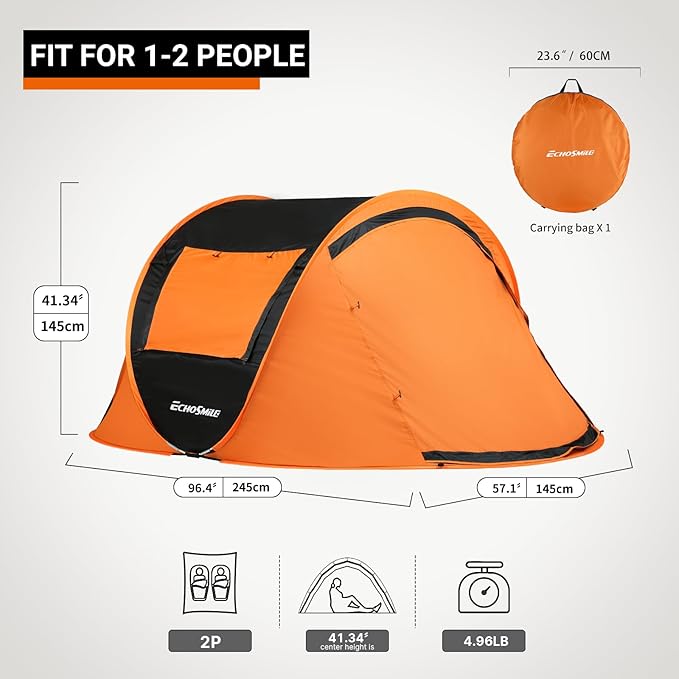 EchoSmile Camping Instant Pop Up Tent, 2/4/6/8/10 Person, Water Resistant Dome, Easy Setup for Camping Hiking and Outdoor, Portable with Carry Bag, 3 Season