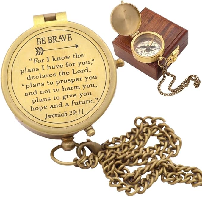 For I Know The Plans I Have For You, Jeremiah 29:11, Solid Brass Directional Engraved Compass, Baptism Gifts for Boys Girls, First Communion, Christian Gifts for Men, First Confirmation Gifts for Boys