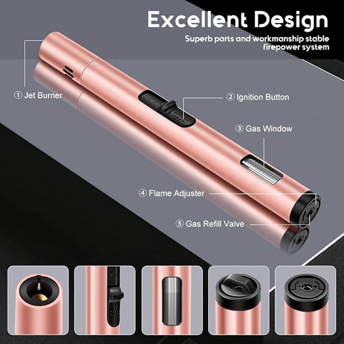 LcFun Butane Torch Lighter 2 Pack Refillable Butane Lighter Adjustable Jet Flame Lighter Windproof Gas Lighter for Candle, Fireworks, BBQ, Camping-Butane NOT Included