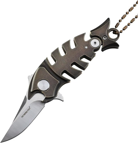 Petrified fish PF900 Pocket Knife,1.54" M390 Satin Blade,1.22 oz Titanium Handle Folding knife for EDC (Brown)