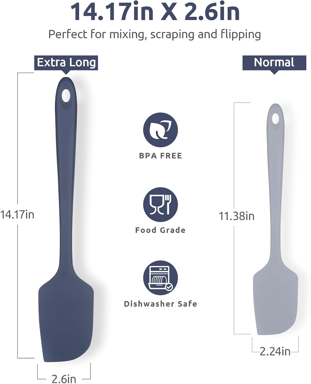 14in Extra Large Silicone Spatula: U-Taste 600ºF Heat Resistant Flexible Silicon Mixing Stirring Cooking Scraping Baking Bowl Scraper Seamless Spreader for Kitchen Nonstick Cookware (Midnight Blue)