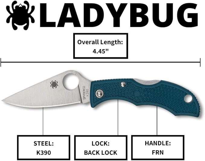 Spyderco Ladybug 3 Lightweight Knife with 1.97" K390 Premium Stainless Steel Blade and Durable Blue FRN Handle - PlainEdge - LFP3K390