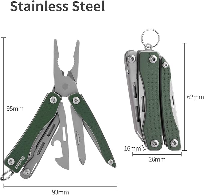 Nextool EDC Keychain Multitool, 10 in 1 Mini Pocket Knife Multi Tool with Needlenose Pliers, Scissors, Mini Useful Cool Gadgets for Men, Father's Day Gifts from Daughter-Green