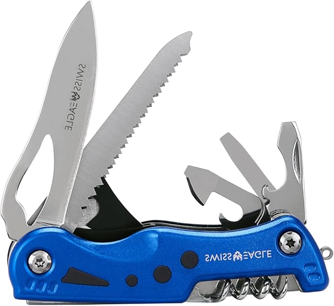 Swiss Eagle Folded 12 Functions Knife Blue