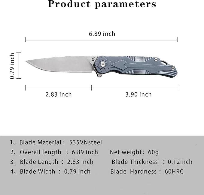 EDC Pocket Folding Knife, S35VN Blade Folding Knife, Blue Titanium Handle, Lined Locking Construction, Suitable for Men and Women's Daily Carry, Lightweight and Practical.