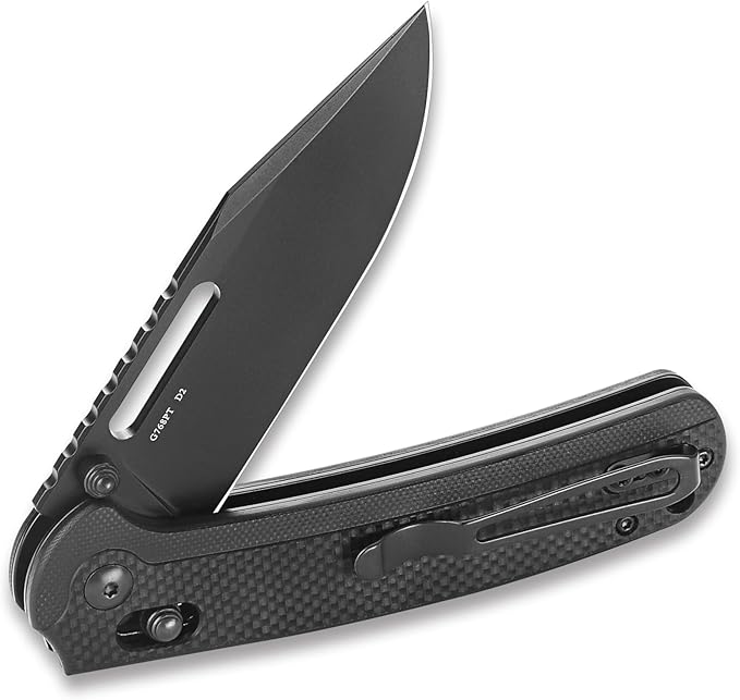 Ganzo G768PT-BK EDC Folding Pocket Knife Razor Sharp D2 Stainless Steel Black Blade G10 Handle with Clip Outdoor Foldable Pocket Knife Hunting Fishing Hiking Gear Best Gift for Men (Black)