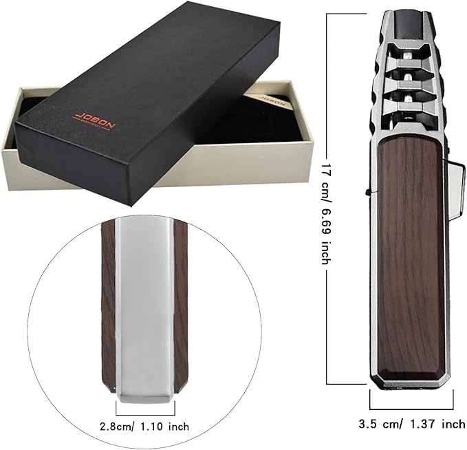 DOUBFIVSY Jet Torch Butane Lighter with Gift Box, Bright Fire Lighter Windproof Refillable Butane Lighter Adjustable Flame Lighters for Cigar Grill BBQ Kitchen Cooker(Butane Gas Not Included) (Brown)