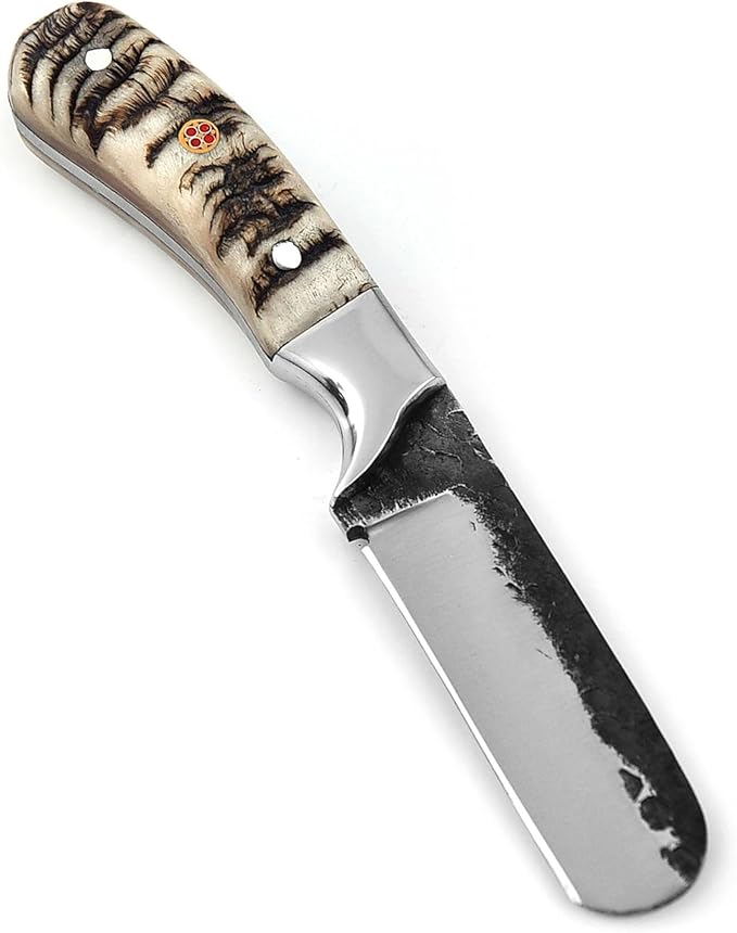 Handmade 1095 High Carbon Steel Bull Cutter Knife with Leather Sheath, Fixed Blade Cowboy Knife with Ram Horn Handle, Utility Knife, EDC Hunting, Outdoor - Camping (Ram Horn)