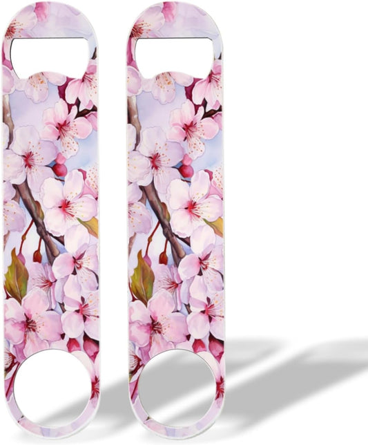 2 PACK Beer Bottle Opener, Stainless Steel Flat Bottle Openers,7 inch Metal Decor,Cherry Blossoms With Pink Petals