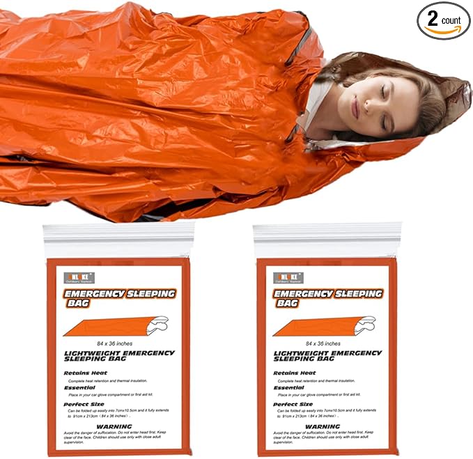 Emergency Sleeping Bags (2-Pack) Survival Sleeping Bag - Portable Thermal Sleeping Bags Bivy Sack, Mylar Emergency Blanket Survival Gear