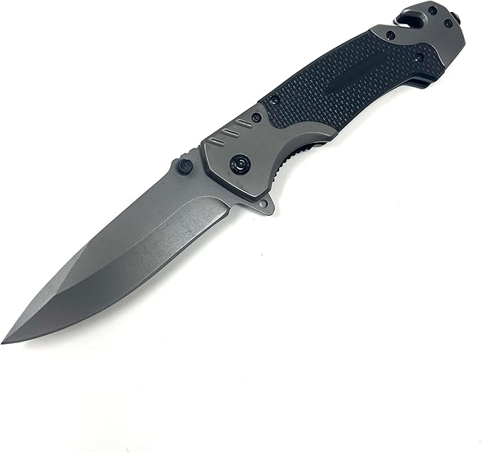 G10 Pocket Knife | 9 cm Stainless Steel Blade | Steel and G10 Handle | Outdoor, Tactical, Folding Knife | With Glass Breaker and Cord Cutter