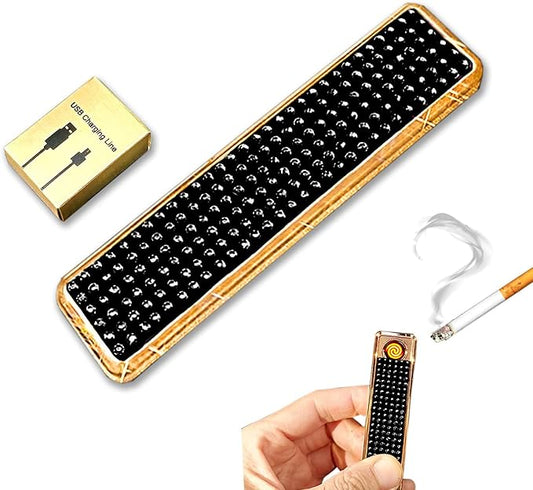 Rhinestone Lighter Electric Lighter Rechargeable Bling Glitter USB Lighter Flameless Girls Lighter for Women (Black)