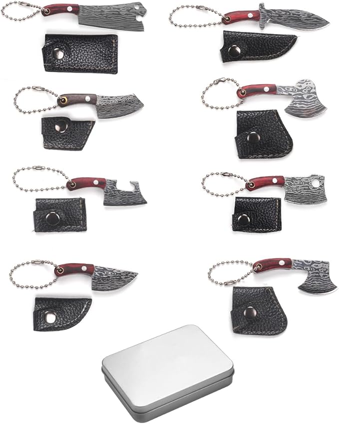 Mini Knife Set,Tiny Knife Set with Sheath,Mini Pocket Knives Keychain for Knife Collectors Gifts and Package Opener Box Cutter (8)