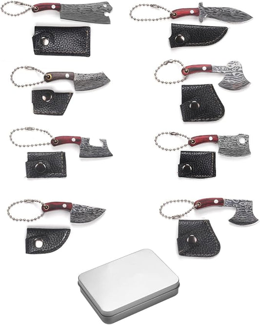 Mini Knife Set,Tiny Knife Set with Sheath,Mini Pocket Knives Keychain for Knife Collectors Gifts and Package Opener Box Cutter (8)