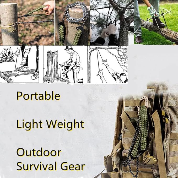 Pocket Chainsaw Paracord Handle Survival Chain Saw Magnesium Fire Starter 32.6 Inches Portable Garden Hand Saw with Sharp Teeth Emergency Outdoor Tool Gear for Camping Hunting Tree Cutting