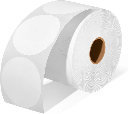 2 Inch Circle Thermal Sticker Labels, 2" Self-Adhesive Round Direct Thermal Stickers for Business-750 Labels/1 Roll (White)