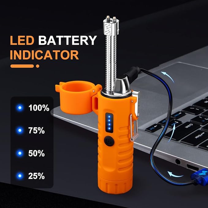 LcFun Electric Lighters Rechargeable Lighters Flexible Neck Dual Arc Electronic Lighter USB C Lighter with LED Battery Indicator and Flashlight for Candle, Camping, Hiking, Outdoor Adventure