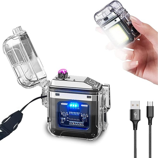 BABOBIU Electric Lighter Rechargeable Lighter Flameless Windproof Waterproof Unique Lighter with Double Plasma Arc Gift for Father's Day, Christmas, Birthday (Black)